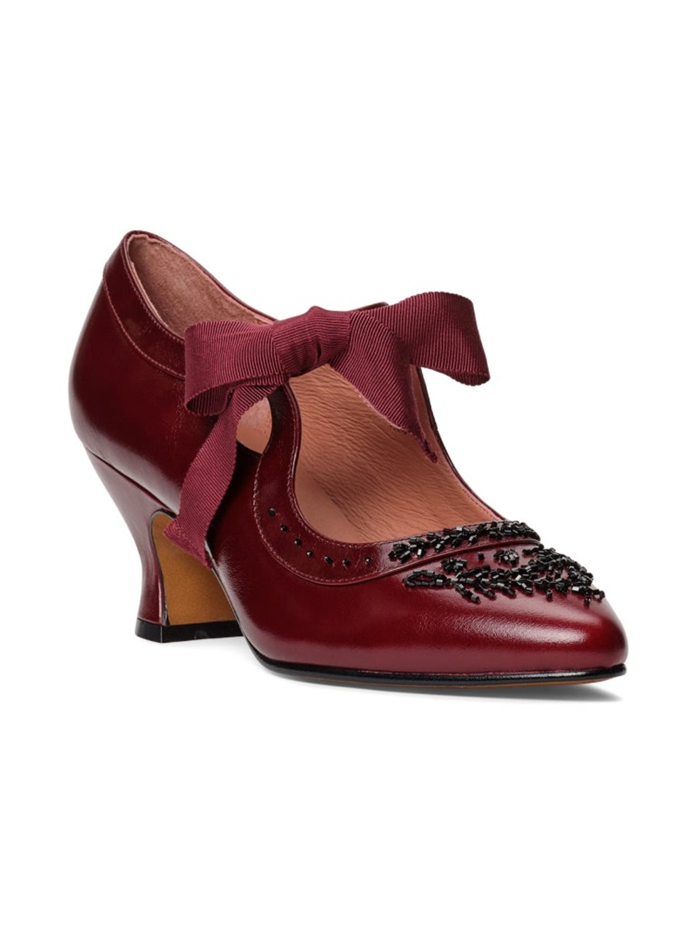 American Dutchess Laurel Beaded Edwardian Shoes (Burgundy/Black) NWT